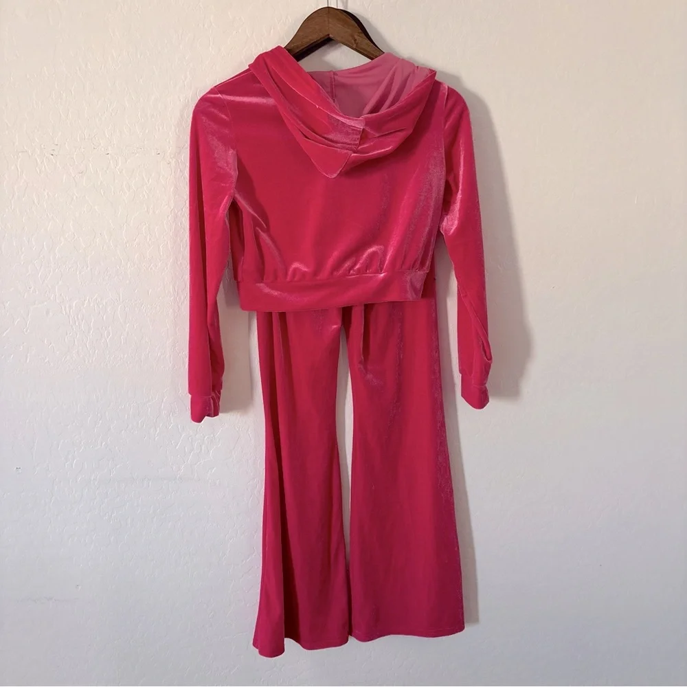 SHEIN Fuchsia Girls Velour‎ Zip-Up Hoodie Tracksuit Set Size 12